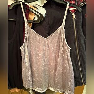 Silver crushed velvet flowy tank top v neck